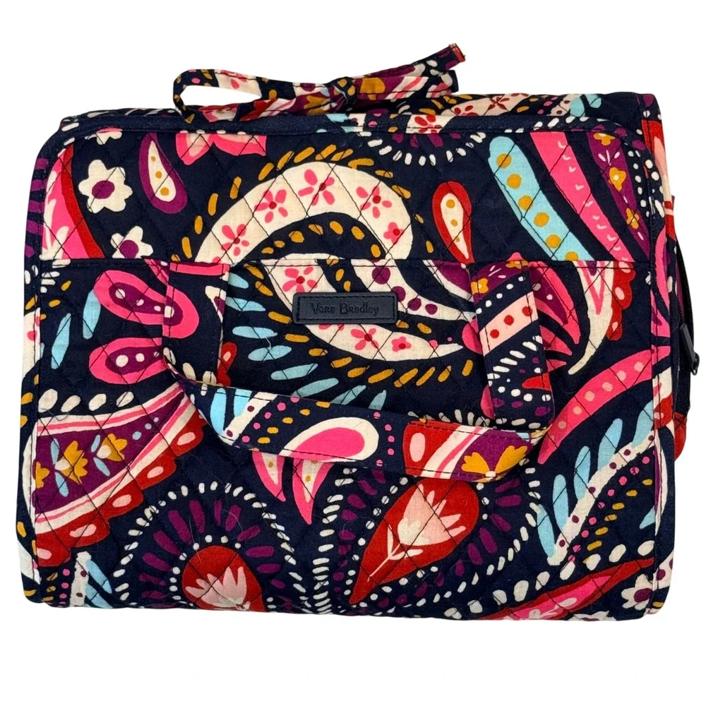 Vera Bradley Hanging Travel Organizer Quilted Navy Pink Paisley Toiletry Bag